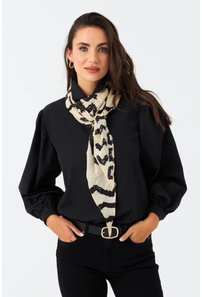 Kadın Siyah Balon Kol Gömlek MZER416