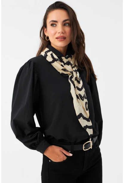 Kadın Siyah Balon Kol Gömlek MZER416