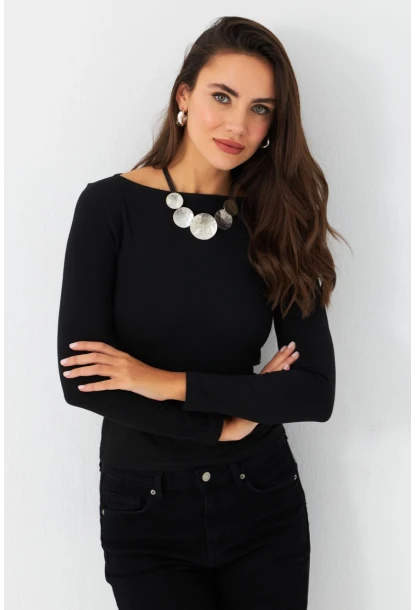 Kadın Siyah Basic Bluz RX449