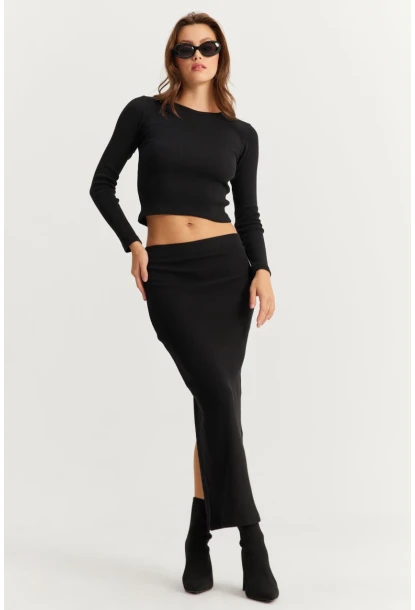 Kadın Siyah Basic Kaşkorse Alt- Üst Takım XL2042