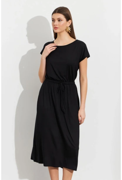Kadın Siyah Beli Büzülebilir Midi Elbise MURO1193