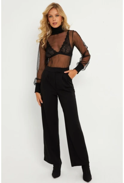 Kadın Siyah Beli Cırtlı Pantolon ELT3455