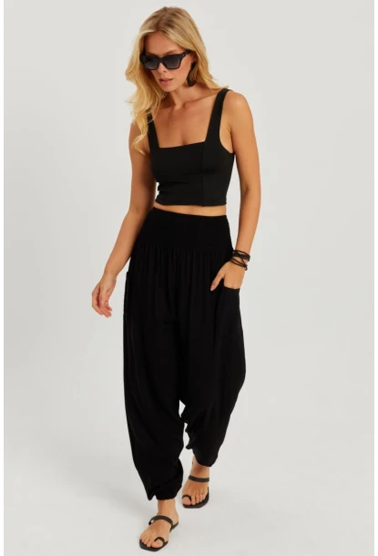 Kadın Siyah Beli Gipeli Şalvar Pantolon ÖM404