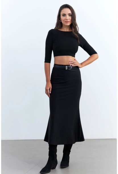 Kadın Siyah Beli Lastikli Etek FRY2235