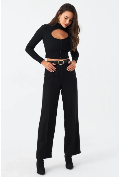 Kadın Siyah Beli Lastikli Pantolon ELA6782