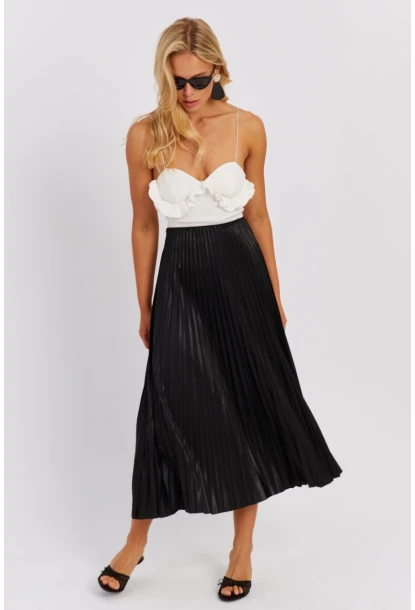 Kadın Siyah Beli Lastikli Pilise Etek OW145