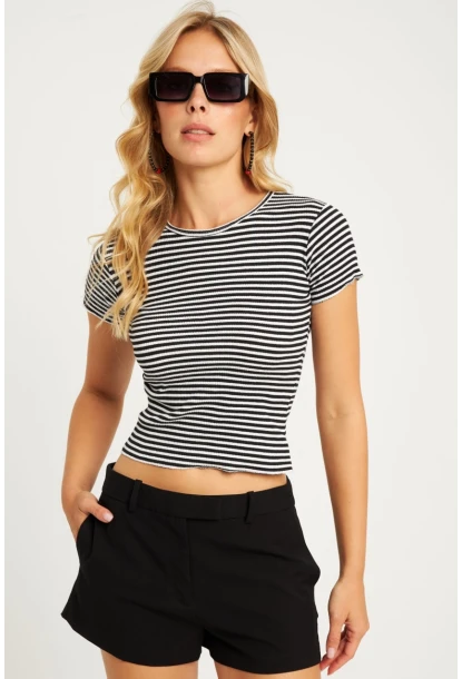 Kadın Siyah-Beyaz Çizgili Bluz XL2005