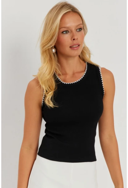 Kadın Siyah Biyeli Kaşkorse Bluz AYD318