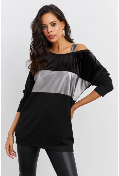 Kadın Siyah Bloklu Bluz ST819