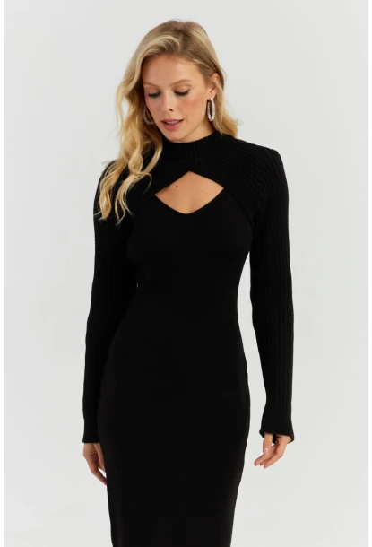 Kadın Siyah Bolerolu Triko Maxi Elbise YZ558
