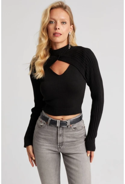 Kadın Siyah Bolerolu Triko Takım YZ524