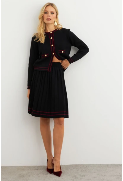 Kadın Siyah-Bordo Triko Ceket Takım SF2557