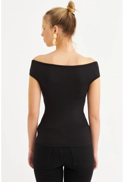 Kadın Siyah Büzgülü Bluz EY3083