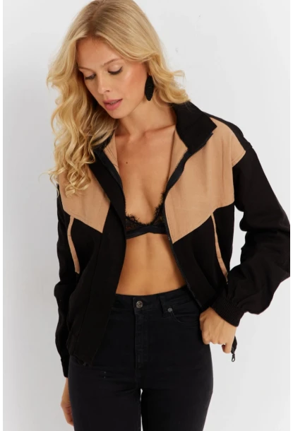 Kadın Siyah-Camel Denim Ceket İS3905-9