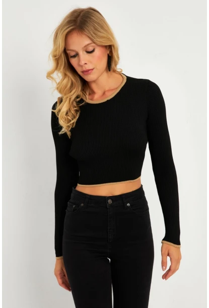 Kadın Siyah-Camel Sırtı Açık Bluz YV270