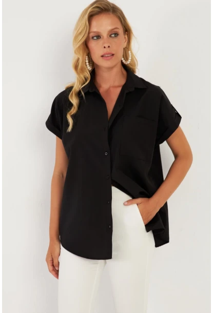 Kadın Siyah Cepli Gömlek ZER410