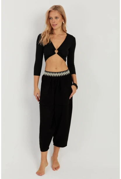 Kadın Siyah Cepli Şalvar Pantolon ÖM1203