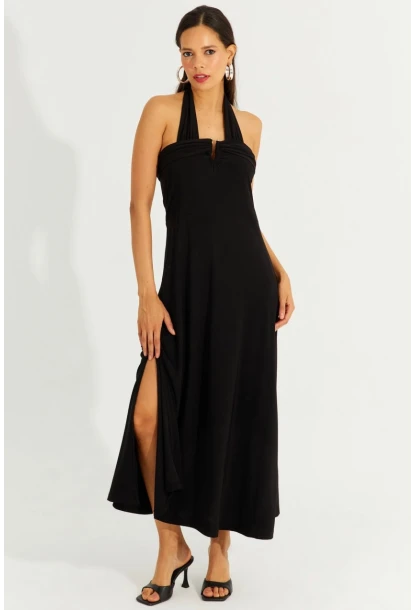 Kadın Siyah Çift Askılı Maxi Elbise BK261084