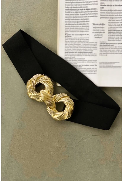 Kadın Siyah Çift Tokalı Lastik Kemer BE622