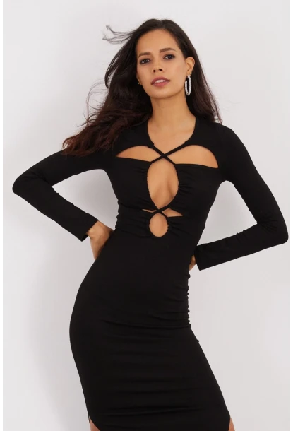 Kadın Siyah Çift Yırtmaçlı Midi Elbise B166-1