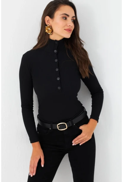 Kadın Siyah Çıtçıtlı Kaşkorse Bluz EY2983