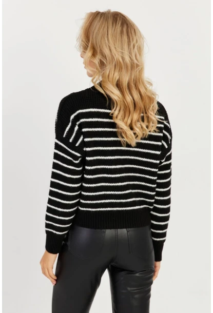 Kadın Siyah Çizgili Kısa Kazak YV219