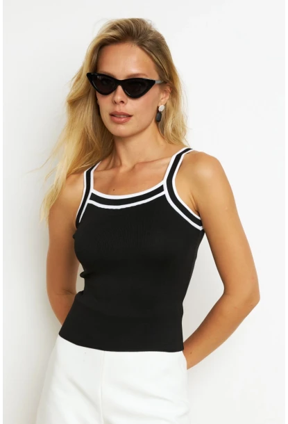 Kadın Siyah Çizgili Triko Bluz KAZ09