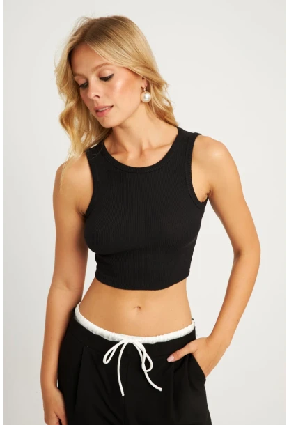 Kadın Siyah Crop Bluz XL2004