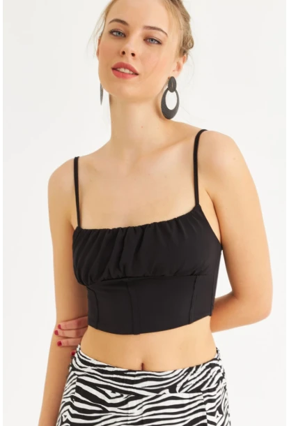 Kadın Siyah Crop Bluz ZH259