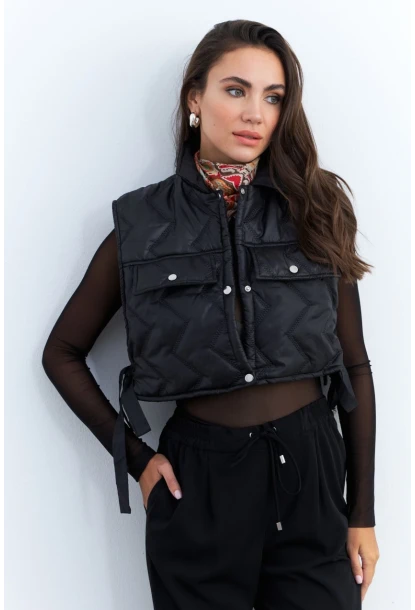 Kadın Siyah Crop Yelek İS808