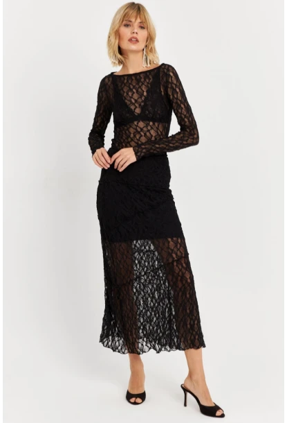 Kadın Siyah Dantelli Midi Etek FS9824
