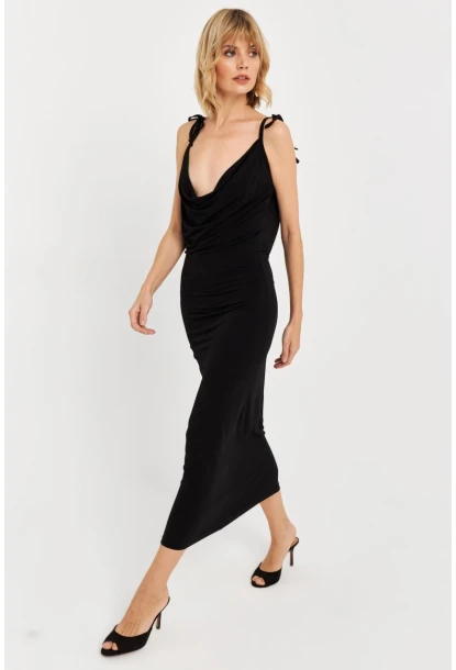 Kadın Siyah Degaje Maxi Elbise HOR0071