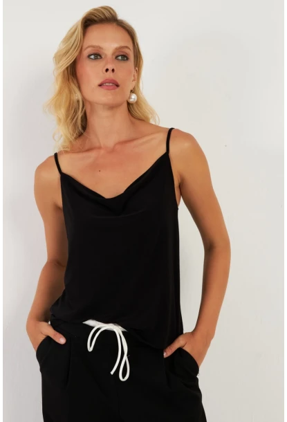 Kadın Siyah Degaje Yaka Bluz LPP1286