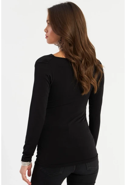 Kadın Siyah Degaje Yaka Büzgülü Bluz FRY2248