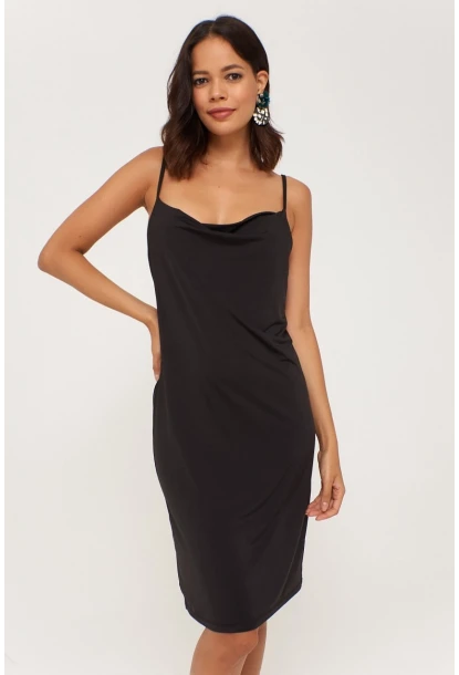 Kadın Siyah Degaje Yaka Elbise LPP1130