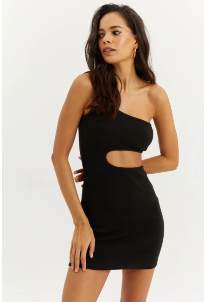 Kadın Siyah Dekolteli Mini Elbise B1817