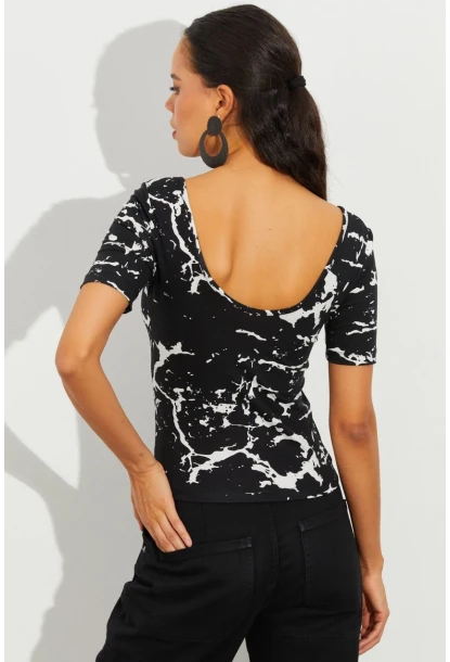 Kadın Siyah Desenli Bluz LPP1224