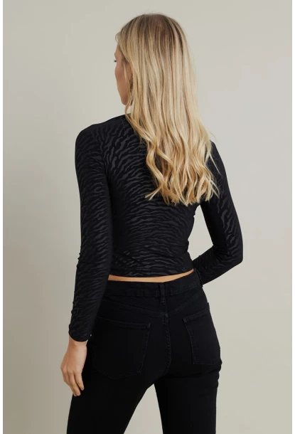 Kadın Siyah Desenli Büzgülü Bluz LPP1298