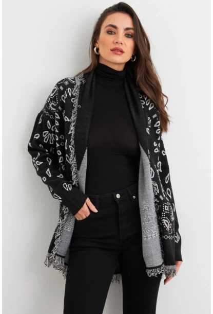 Kadın Siyah Desenli Triko Hırka MVI14209