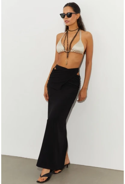 Kadın Siyah Drapeli Etek B224