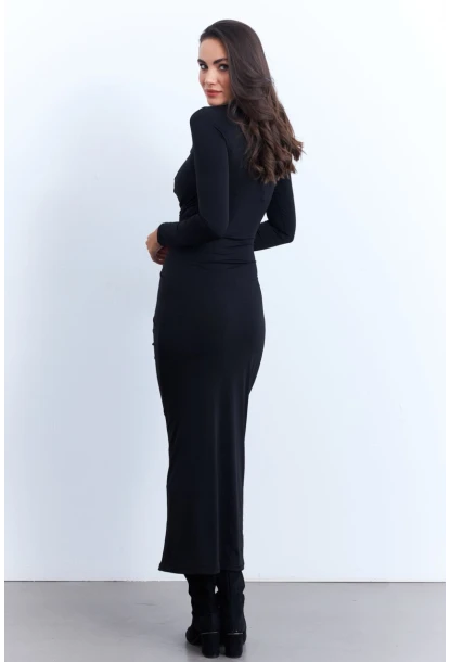 Kadın Siyah Drapeli Maxi Elbise LİK12