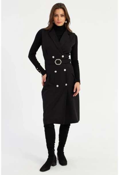 Kadın Siyah Düğme Aksesuarlı Ceket Elbise MERA101