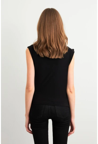 Kadın Siyah Düğme Detaylı Büzgülü Bluz LPP1205-1