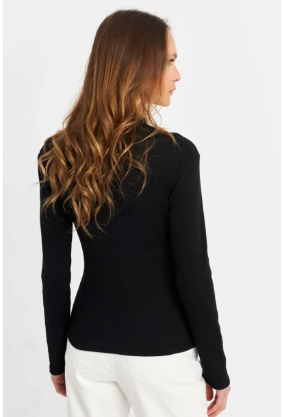Kadın Siyah Düğme Detaylı Kruvaze Kaşkorse Bluz TF53