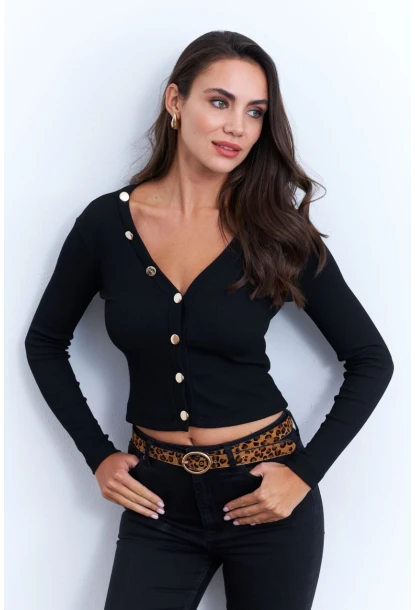 Kadın Siyah Düğmeli Kısa Hırka EY2952