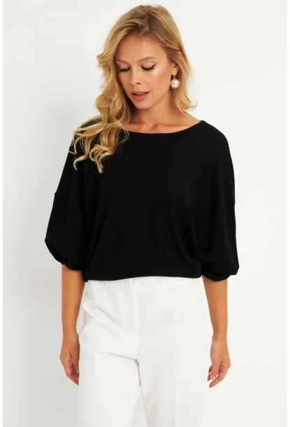 Kadın Siyah Düğüm Detaylı Bluz GÇ176