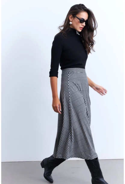 Kadın Siyah-Ekru Desenli Çan Etek MLON3007