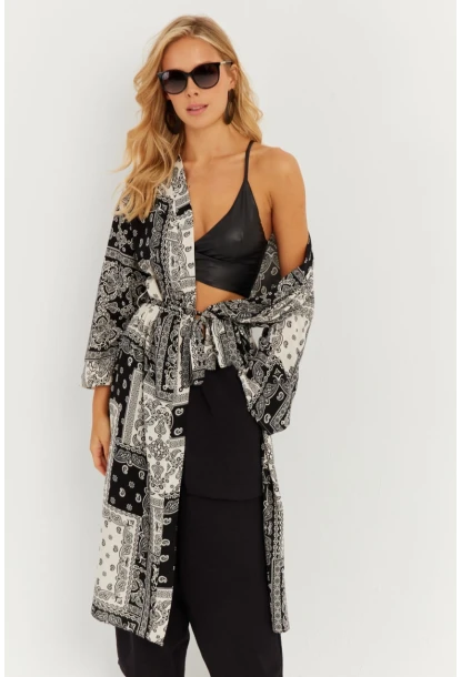 Kadın Siyah-Ekru Desenli Kimono GÇ155