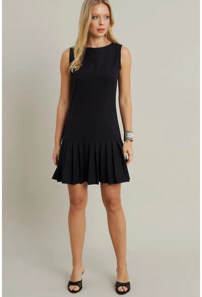 Kadın Siyah Etegi Pileli Mini Elbise FRY2265