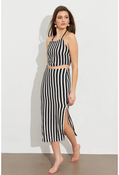 Kadın Siyah Etekli Triko Takım ROP108